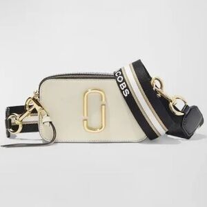 Marc Jacobs Cream and Black Camera Crossbody Bag with Gold Accents